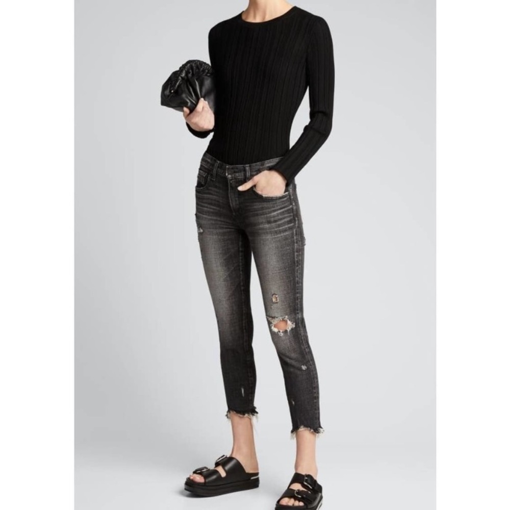 Moussy Vintage Distressed Cropped Skinny Jeans Size 25 Black Gray‎